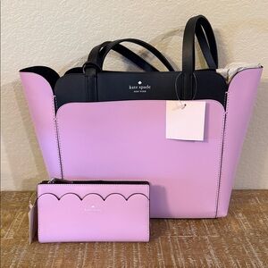 Kate Spade Lavender and Black Tote Bag with Wallet